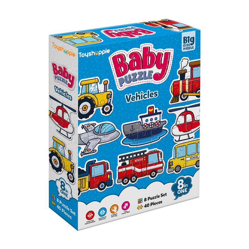 Aryans Eduworld Baby Puzzle Vehicles for Kids – Set of 8 Vehicles (40 Pieces, Big Size Puzzle)
