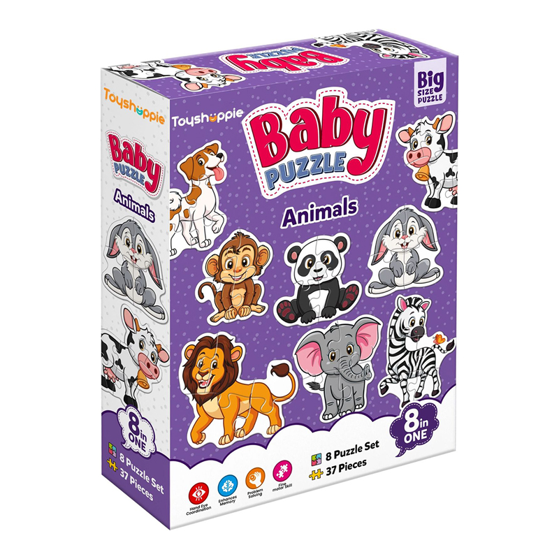 Aryans Eduworld Baby Puzzle Animals for Kids – Set of 8 Animals (37 Pieces, Big Size)