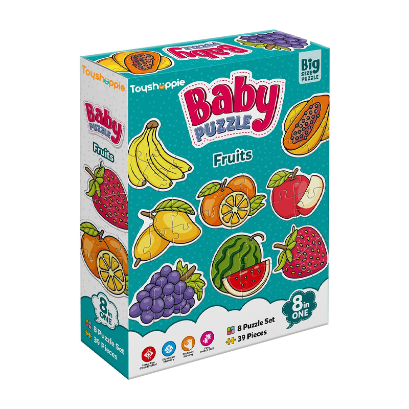 Aryans Eduworld Baby Puzzle Fruits for Kids – Set of 8 Fruits (39 Pieces, Big Size Puzzle)