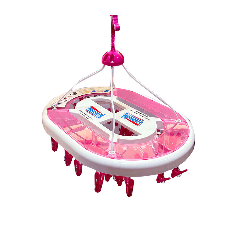 Plastic Square Cloth Drying Stand Hanger with 36 Clips Pegs Baby Clothes Hanger Stand – Pink