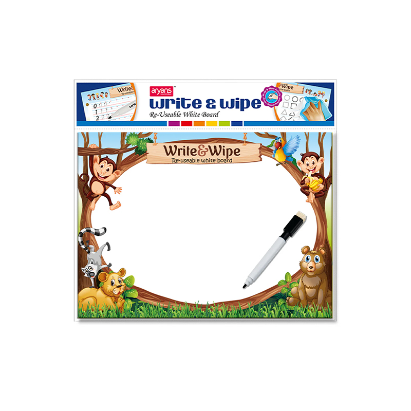 Write & Wipe Reusable Writing Board (A4 Size) – Jungle Theme