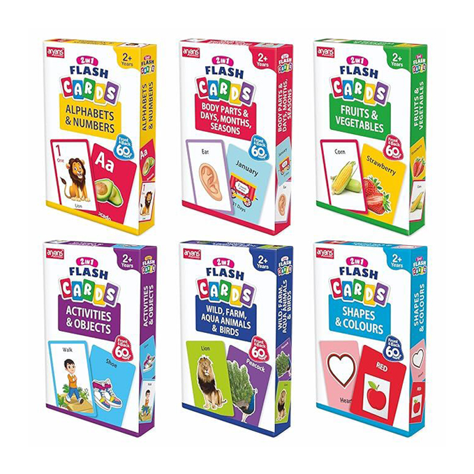 Aryans Eduworld 2-in-1 Flash Cards – Pack of 6 (180 Double-Sided Cards)
